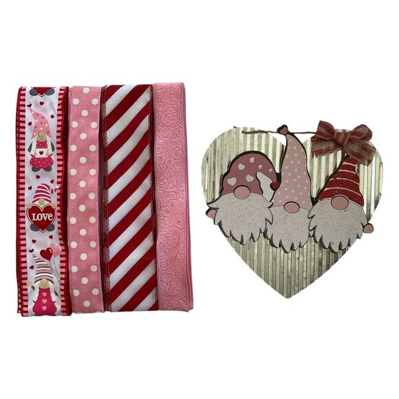 Valentine Gnome Sign & Ribbon Bundle | Pink Red Wreath Kit DIY Craft Supplies - Picture 4 of 4